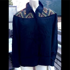 CEDARS Black Silk Snake Skin Beaded Yoke Blouse 6